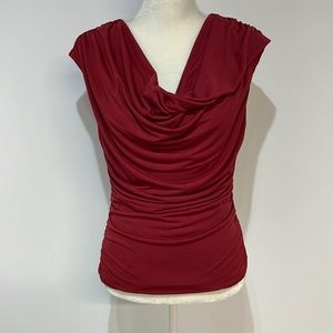 Love Haight Top Sz M Red Glitter Sleeveless Ruched Scoop Neck Maroon Stretch